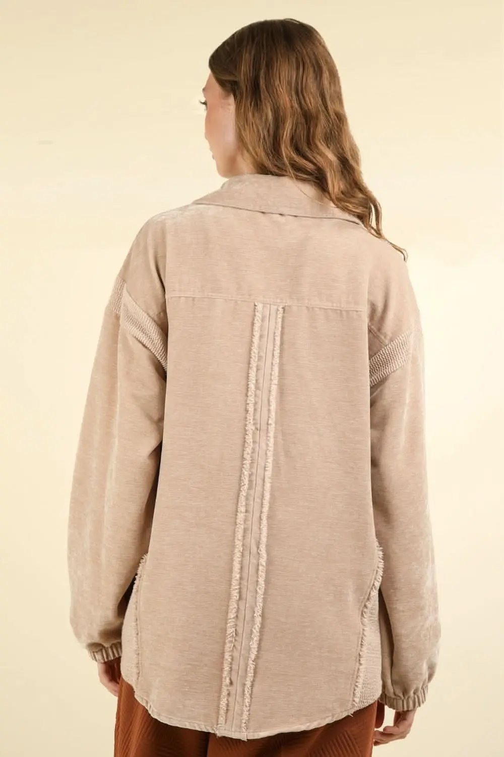 Trendsi Shacket Mixed Media Button-Front — Soft Casual Layering Jacket