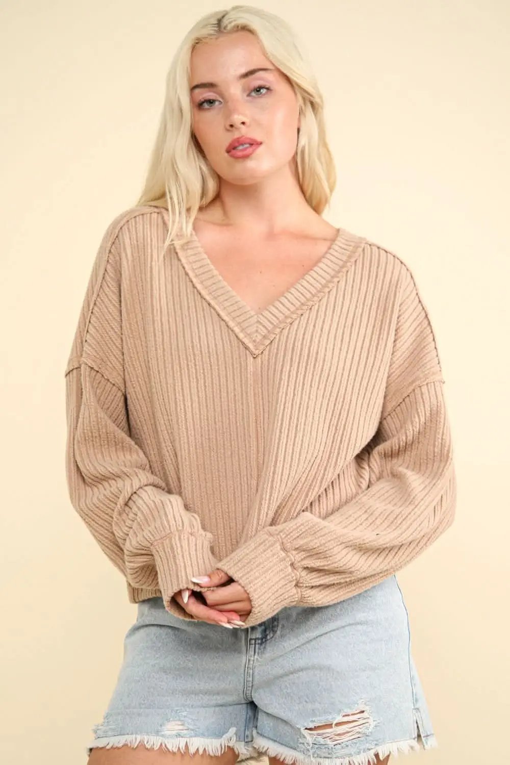 Sweaters Trendsi Ribbed Knit Top Women's V-Neck Basic Tee Soft & Comfy