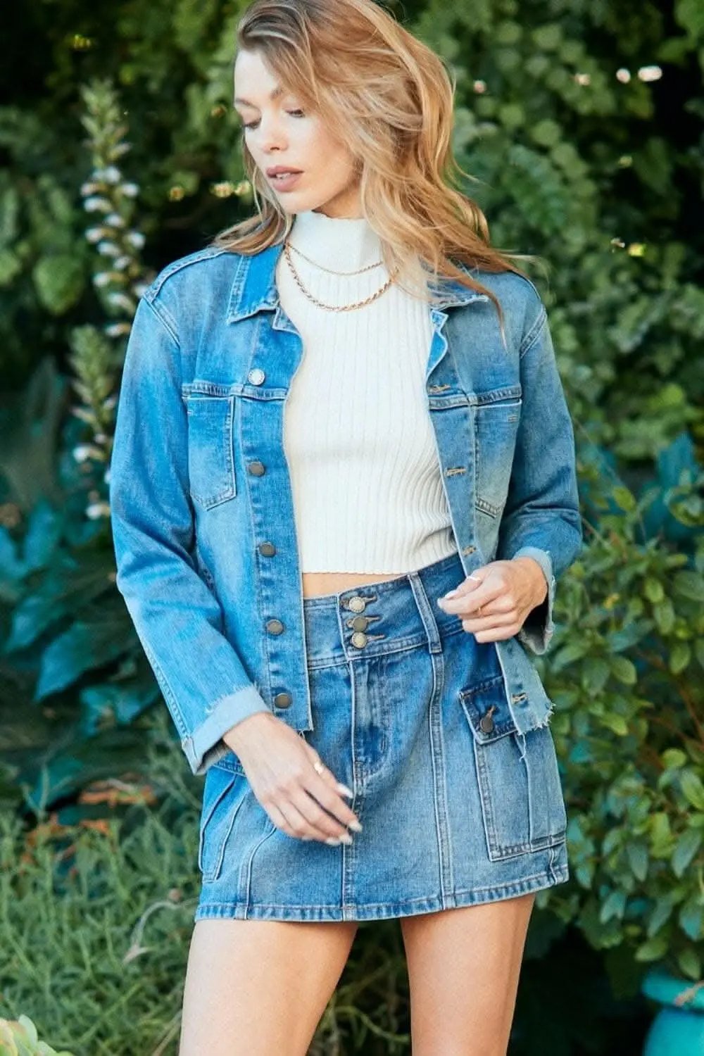 Shirts Trendsi Denim Jacket Women's Everyday Button Up Raw Hem Jean Jacket