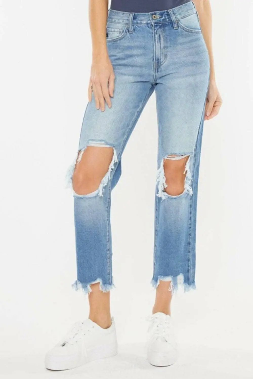 Trendsi Vintage Blue Jeans | High Rise Straight Leg
