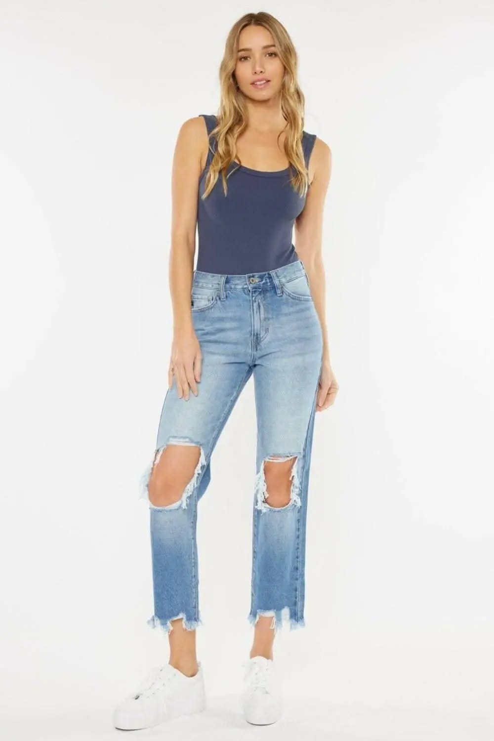 Trendsi Vintage Blue Jeans | High Rise Straight Leg