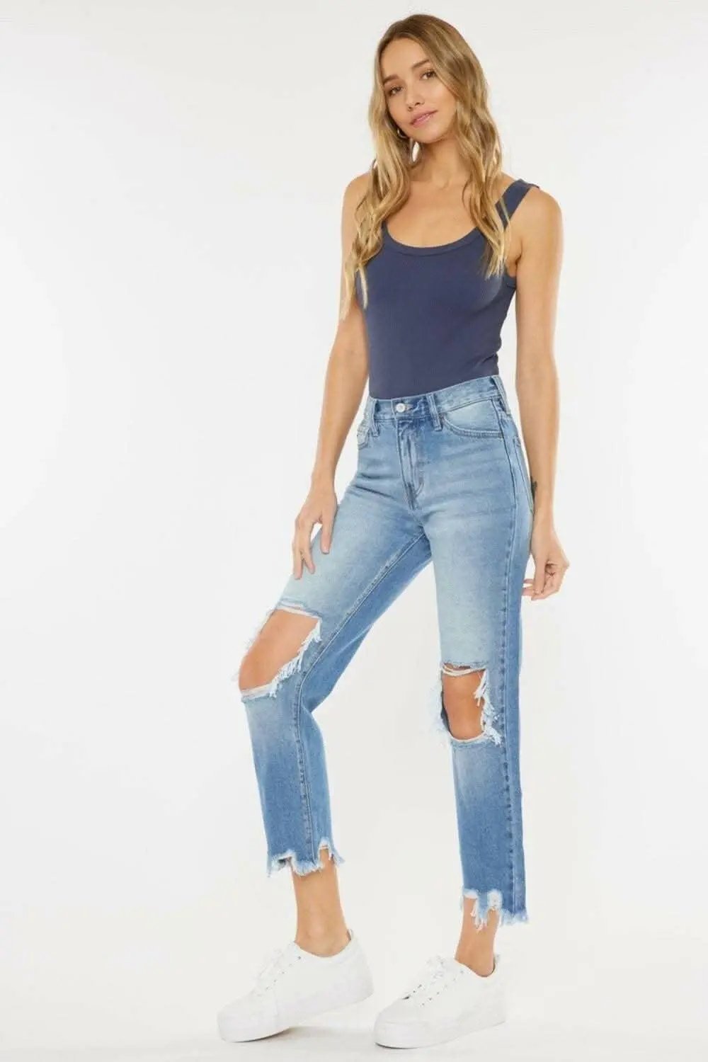 Trendsi Vintage Blue Jeans | High Rise Straight Leg