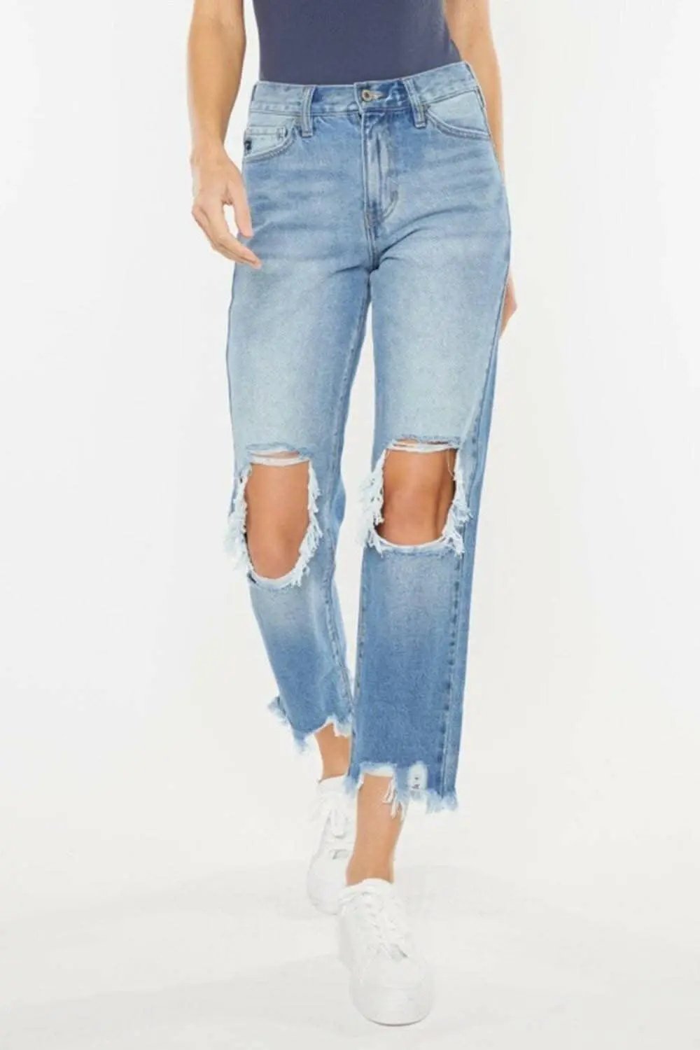 Trendsi Vintage Blue Jeans | High Rise Straight Leg