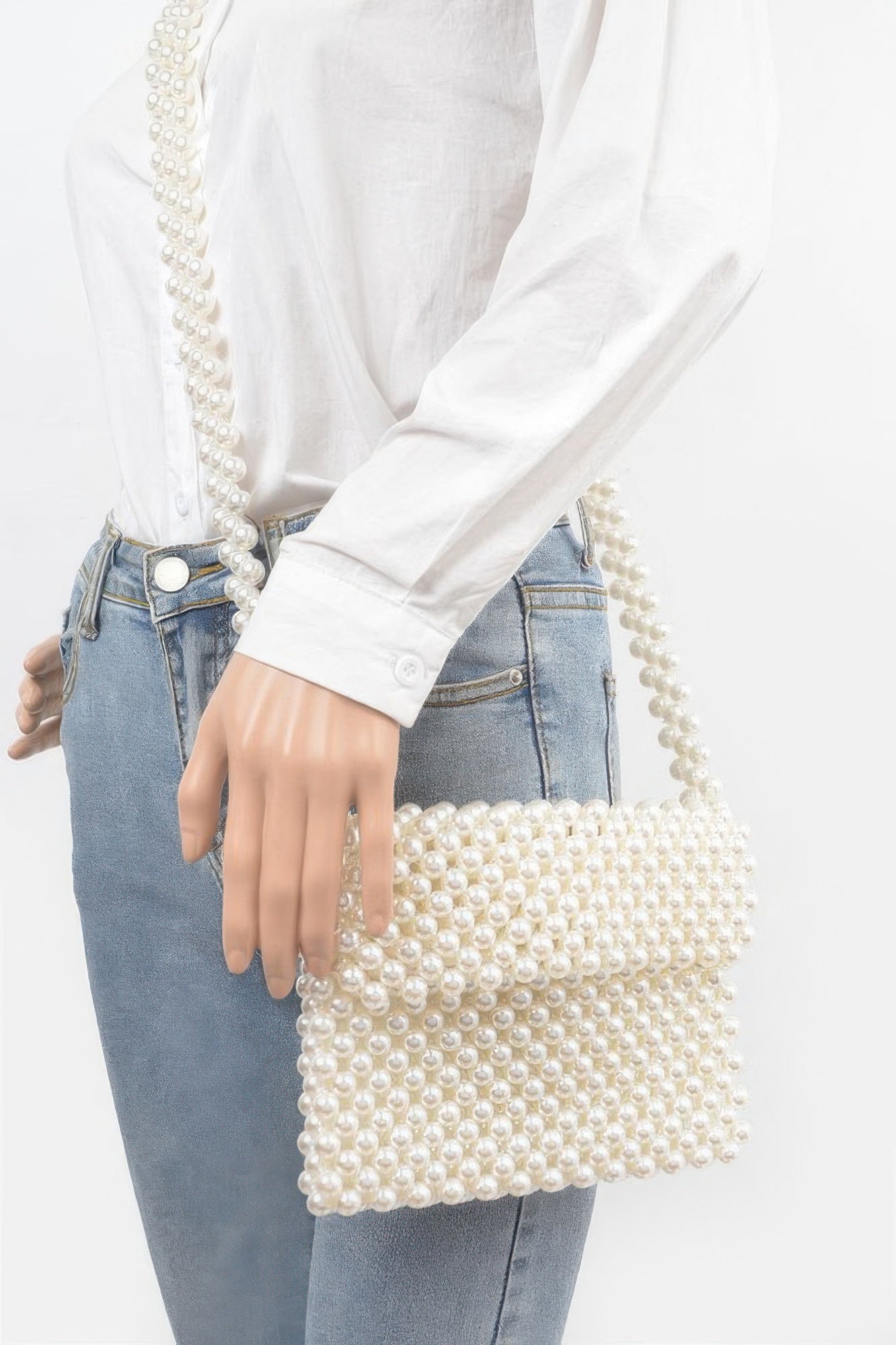 Hand Made Faux Pearl Bead Flap Crossbody Bag