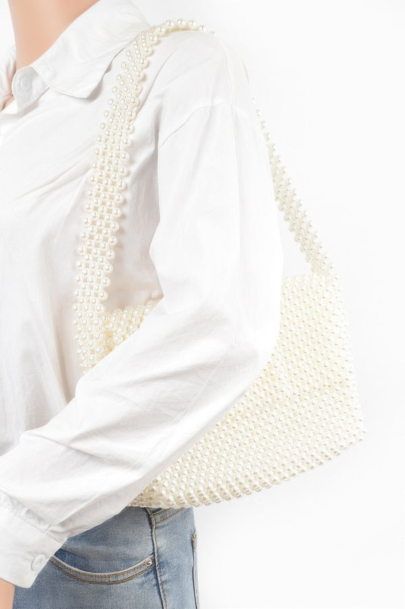 Hand Made Faux Pearl Bead Flap Shoulder Bag