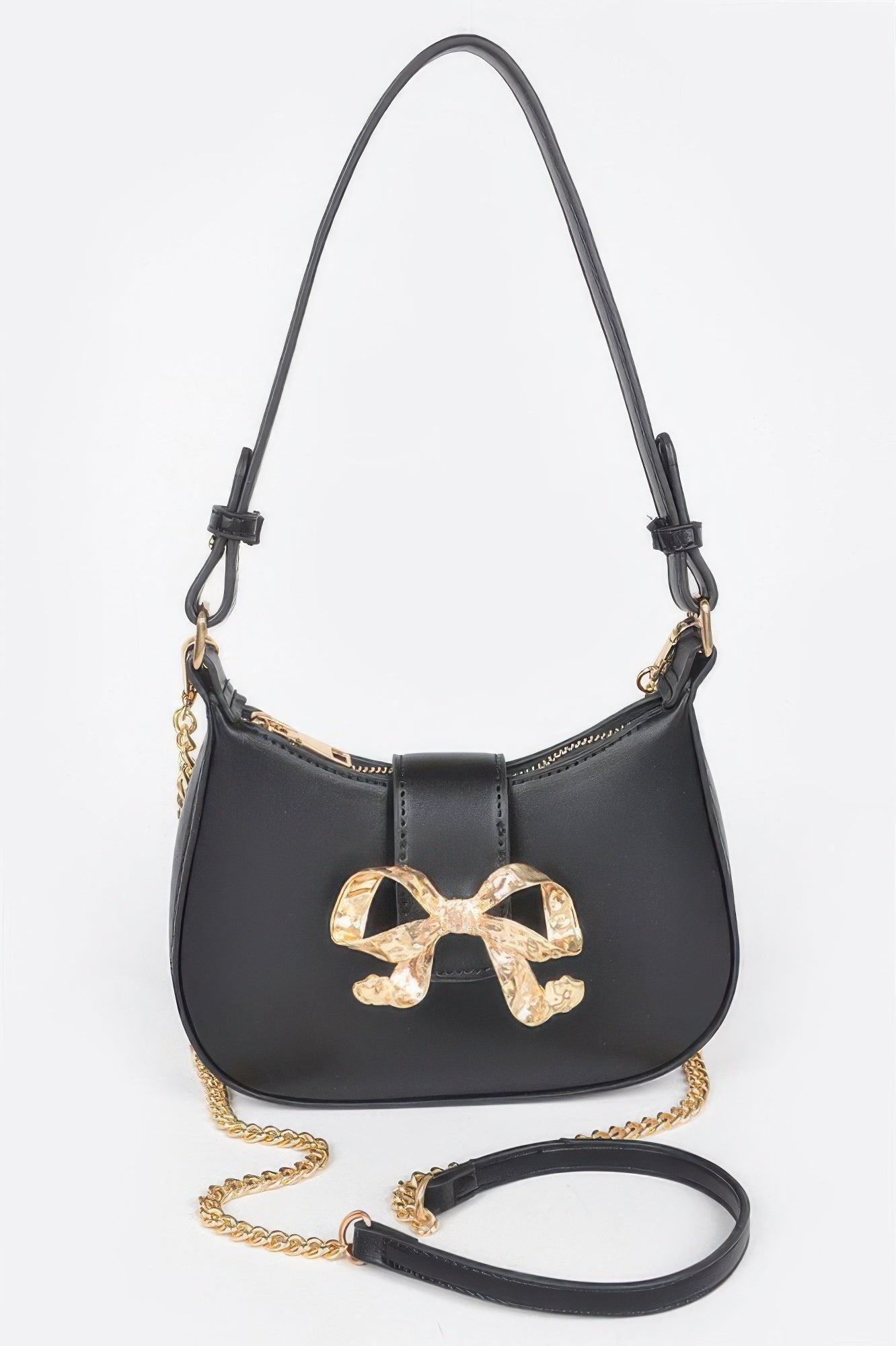 Vegan Leather Small Hobo Bag W/metal Ribbon
