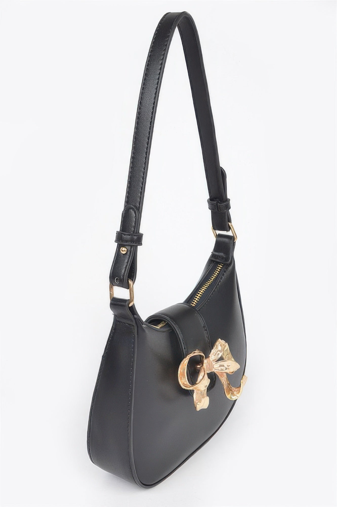 Vegan Leather Small Hobo Bag W/metal Ribbon