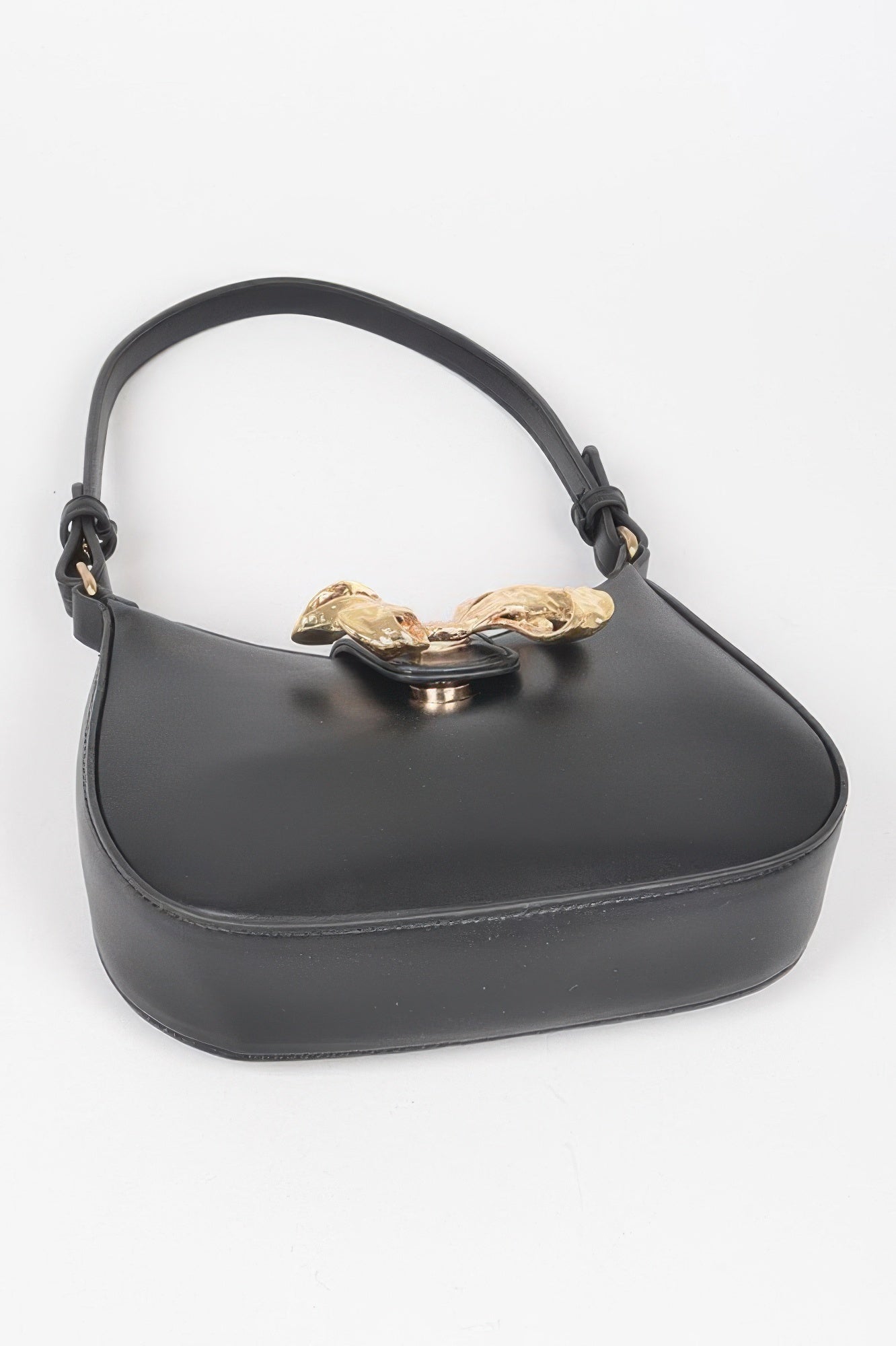 Vegan Leather Small Hobo Bag W/metal Ribbon