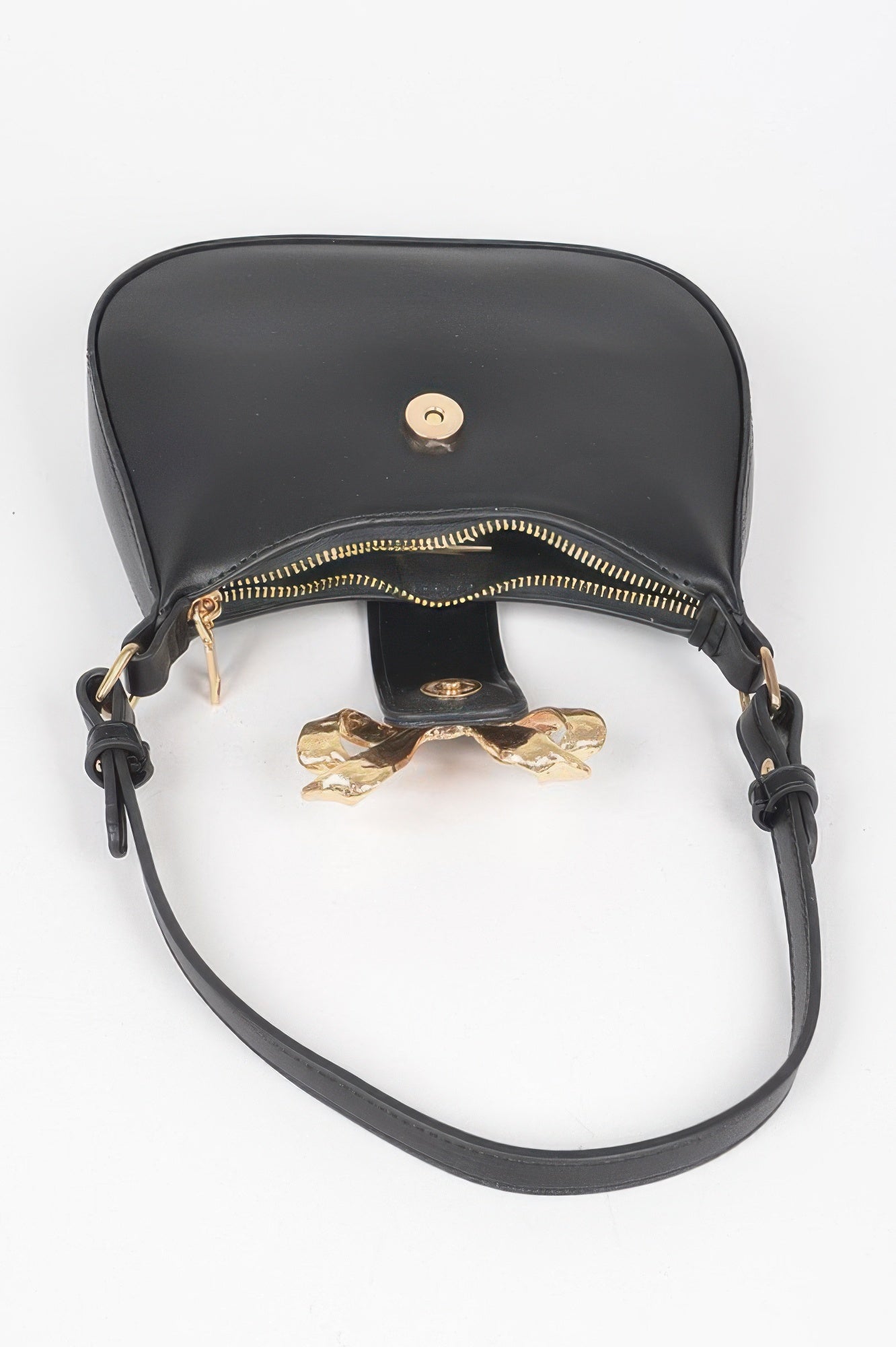 Vegan Leather Small Hobo Bag W/metal Ribbon