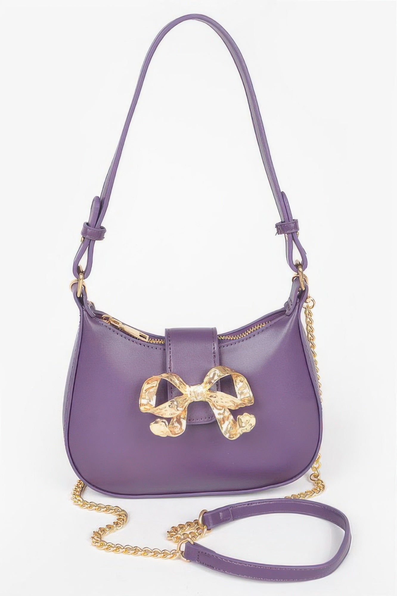 Vegan Leather Small Hobo Bag W/metal Ribbon