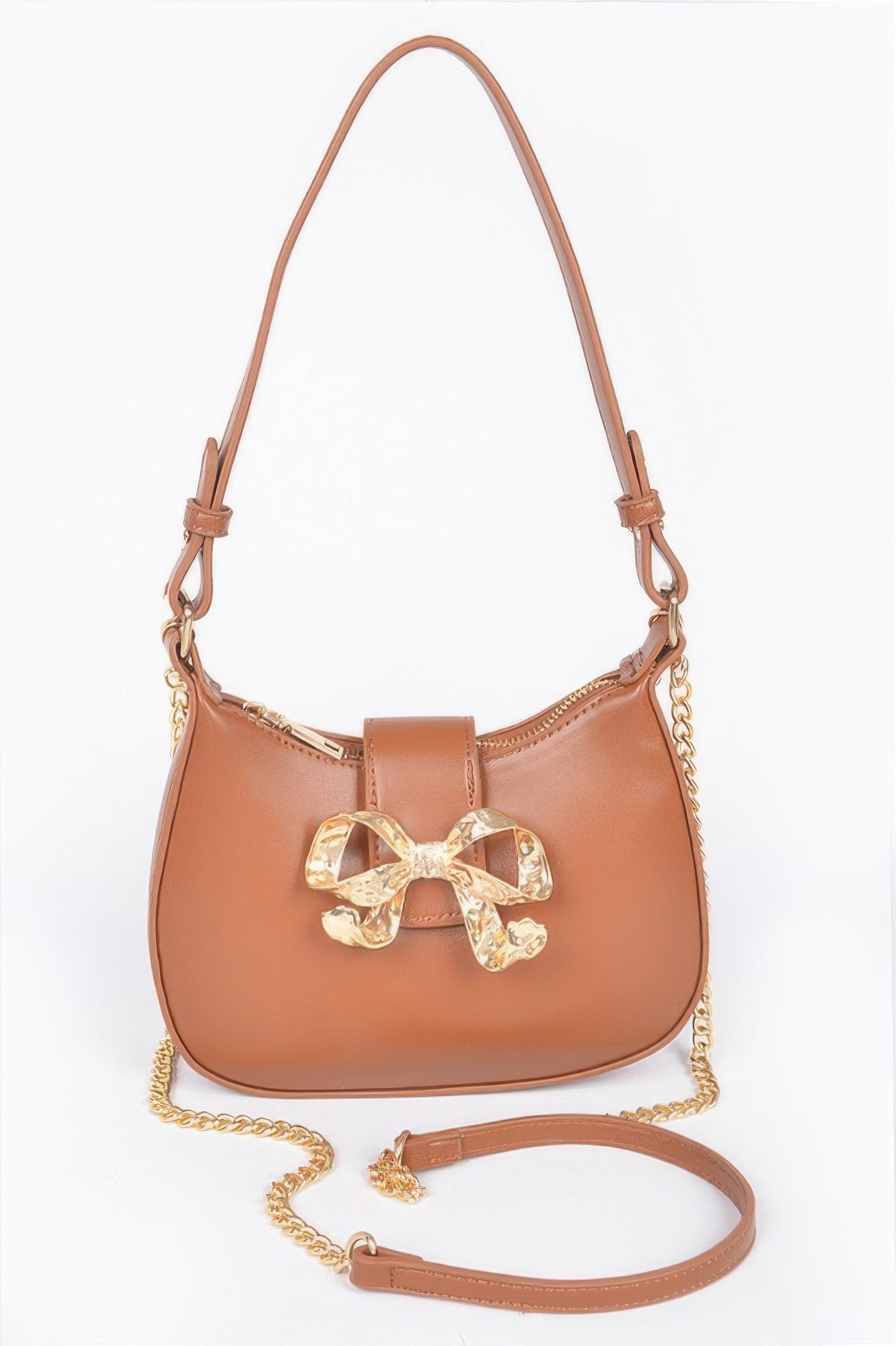 Vegan Leather Small Hobo Bag W/metal Ribbon