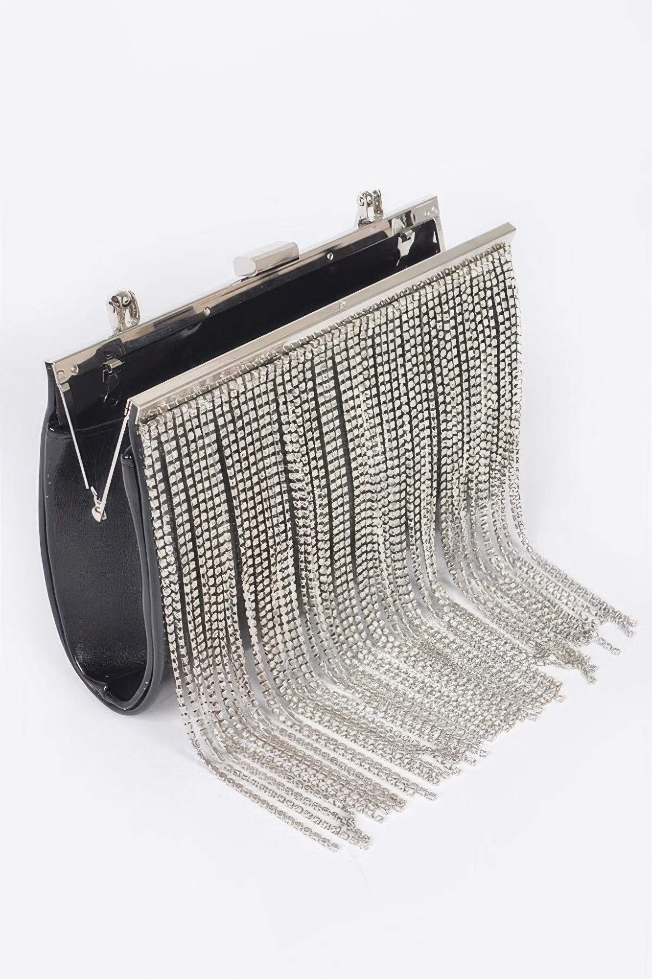 Rhinestone Fringe Metallic Party Clutch