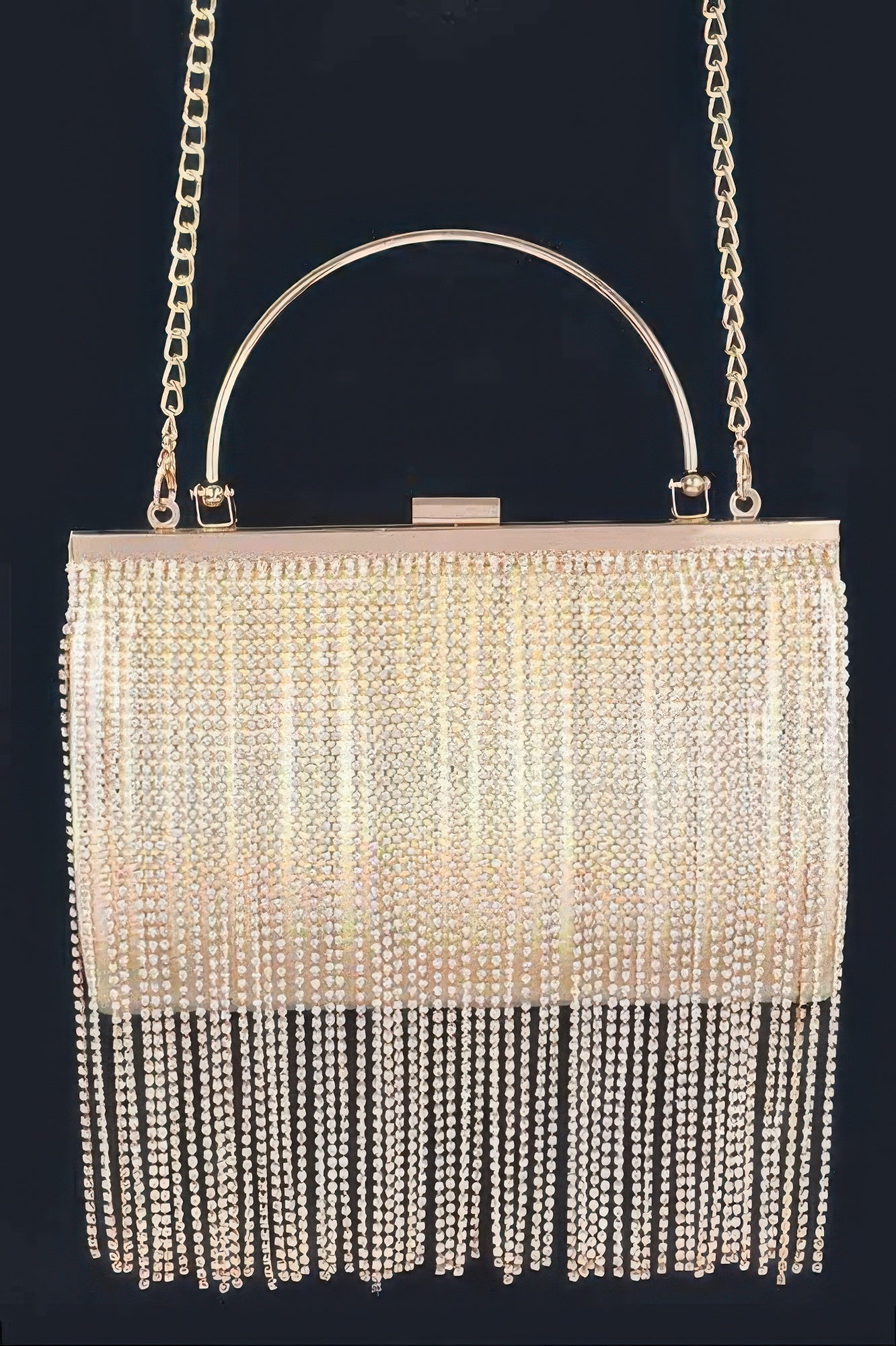 Rhinestone Fringe Metallic Party Clutch