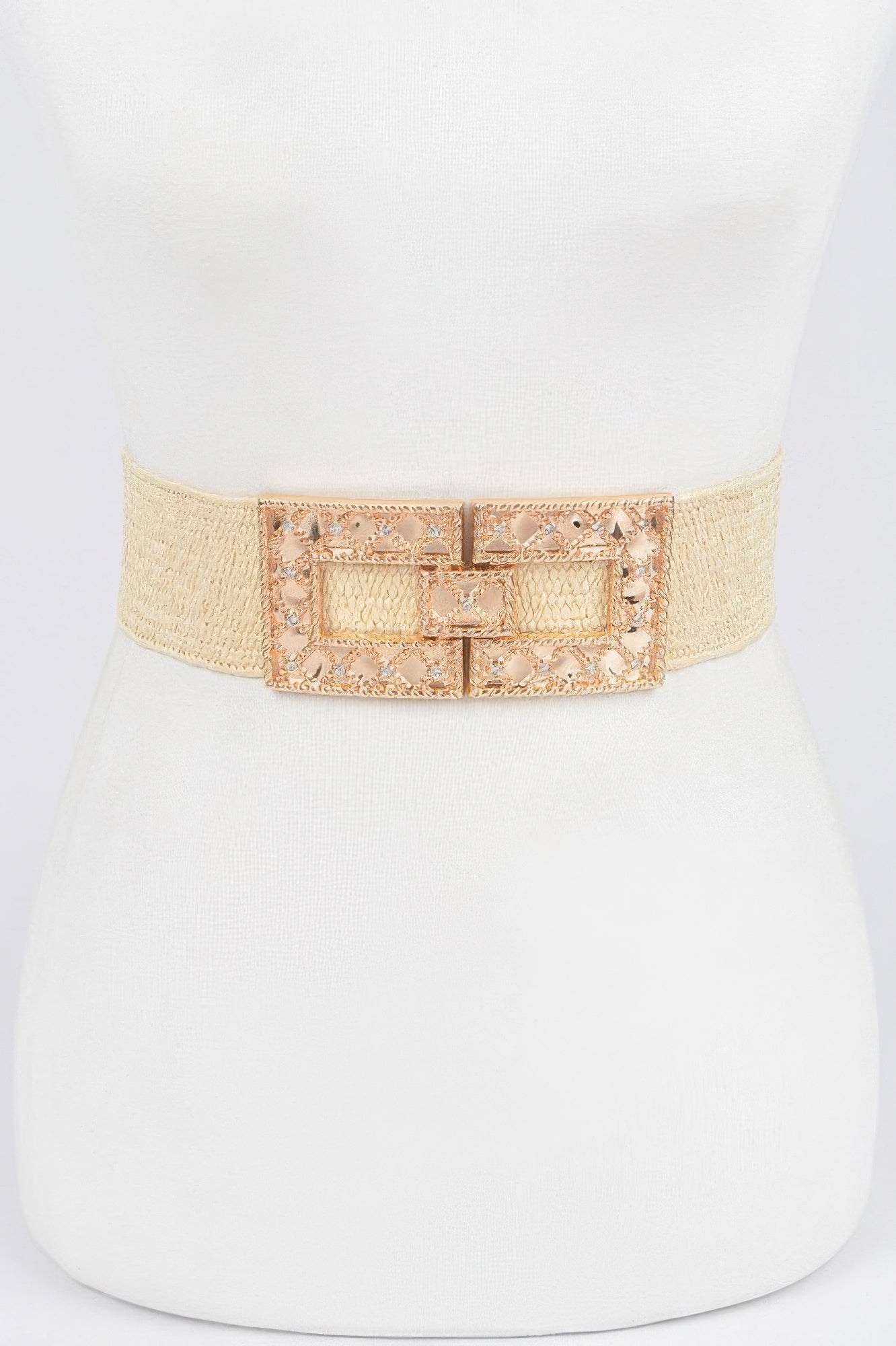 Rhinestone Buckle Stretch Straw Belt