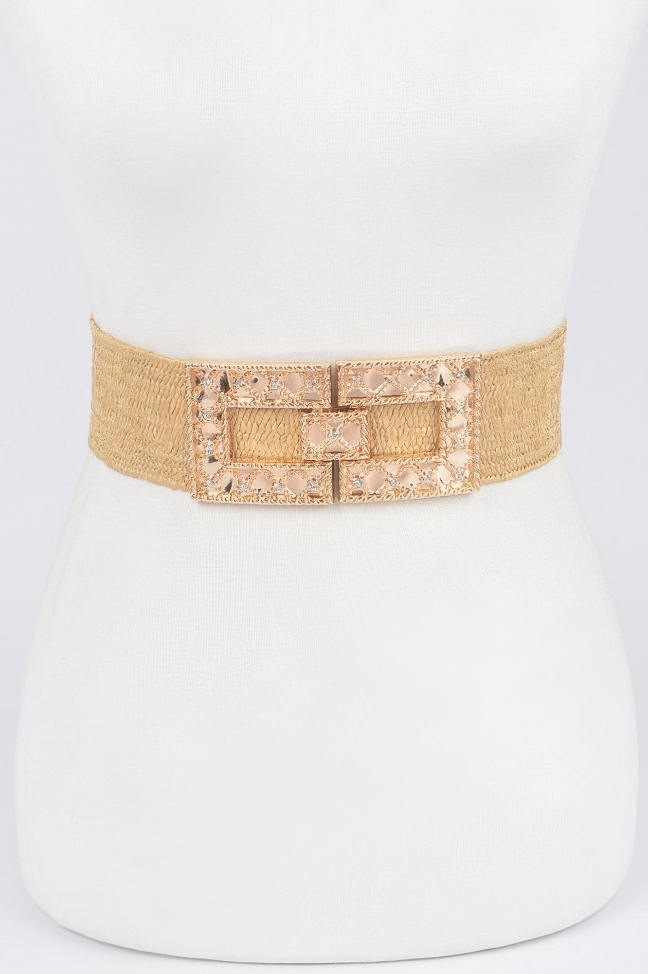 Rhinestone Buckle Stretch Straw Belt