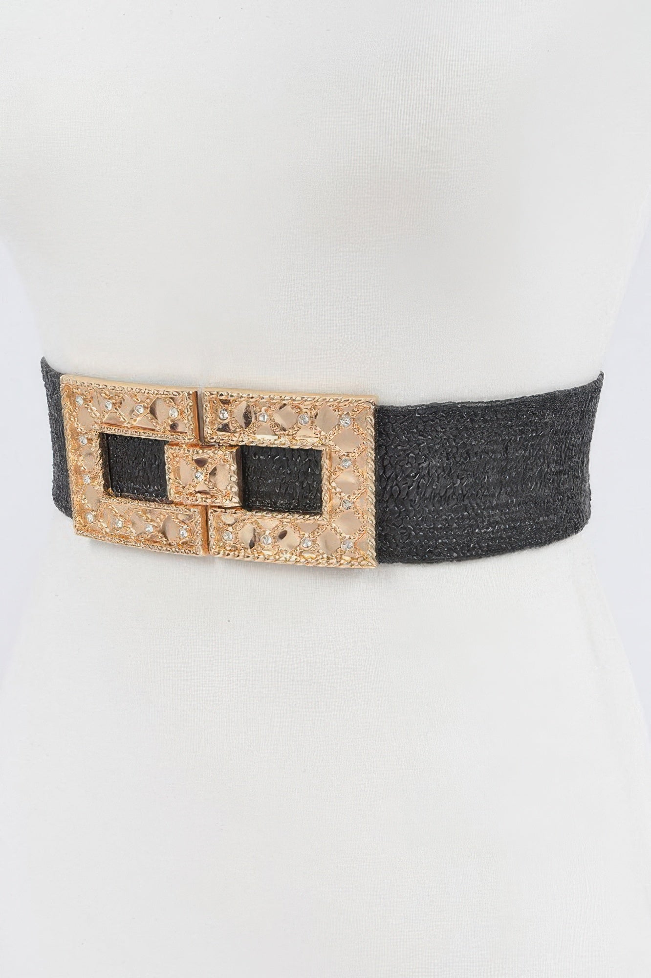 Rhinestone Buckle Stretch Straw Belt