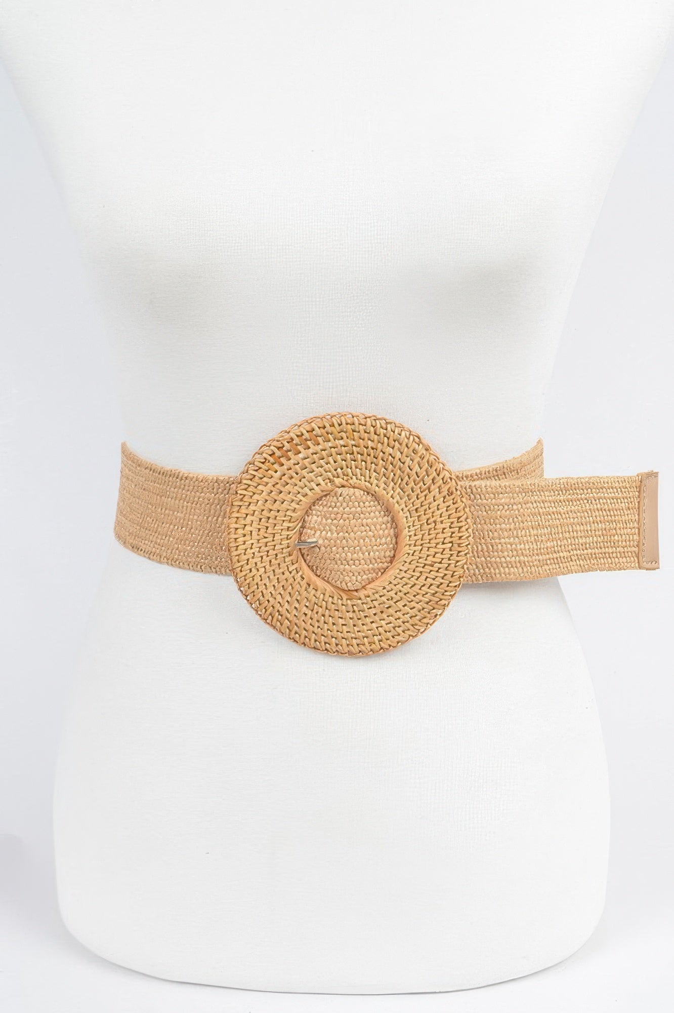 Oversize Weaved Bamboo Buckle Elatic Belt