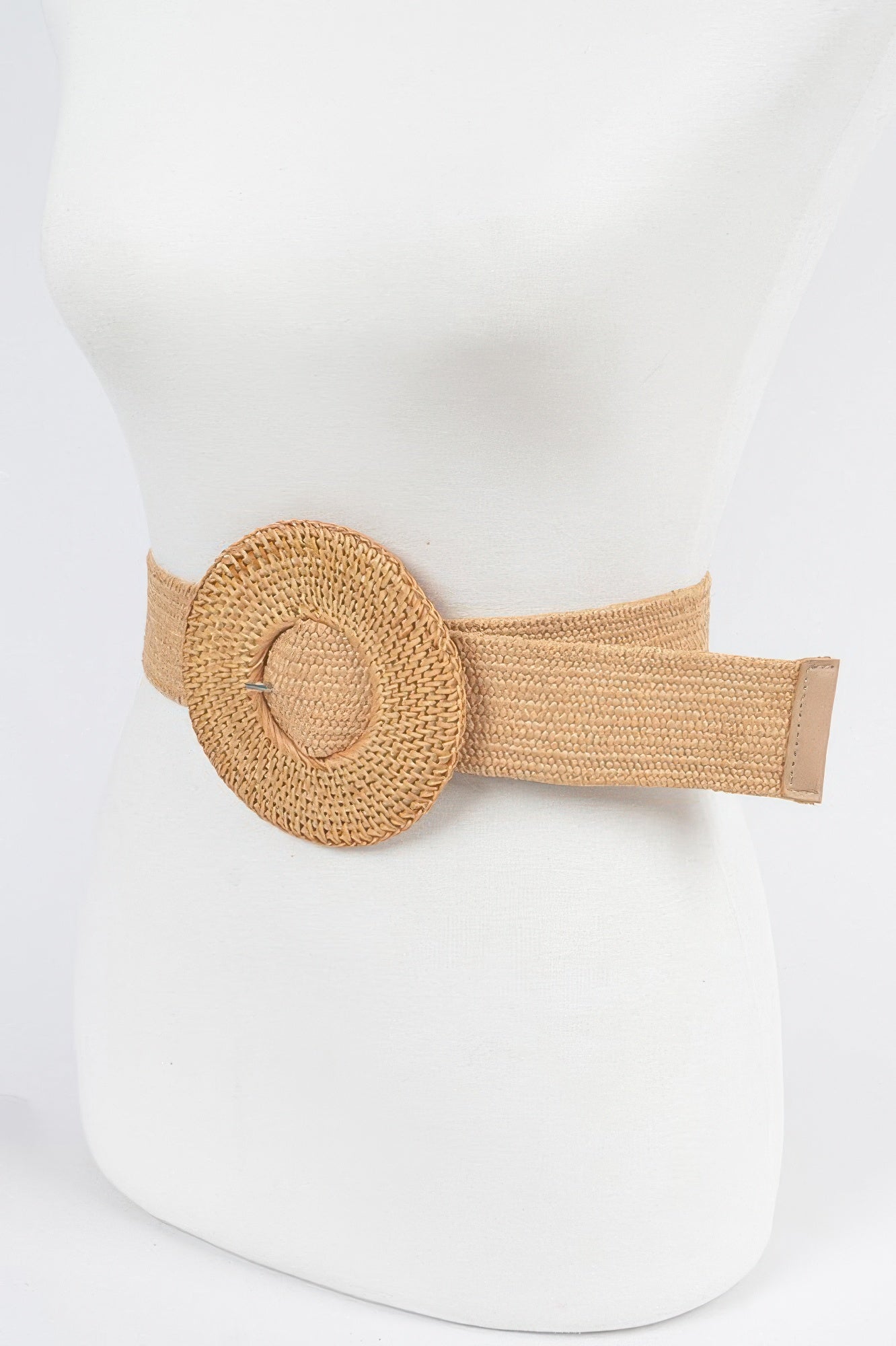 Oversize Weaved Bamboo Buckle Elatic Belt