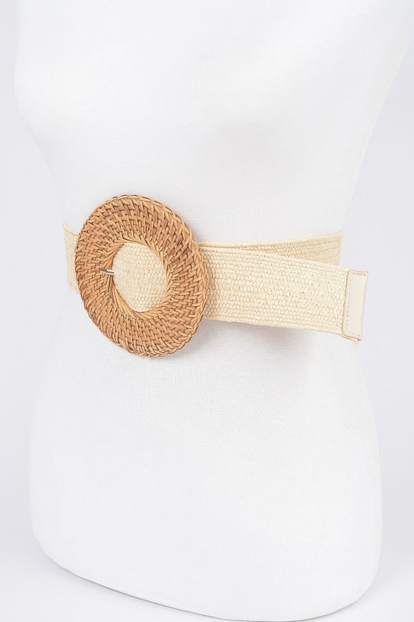 Oversize Weaved Bamboo Buckle Elatic Belt