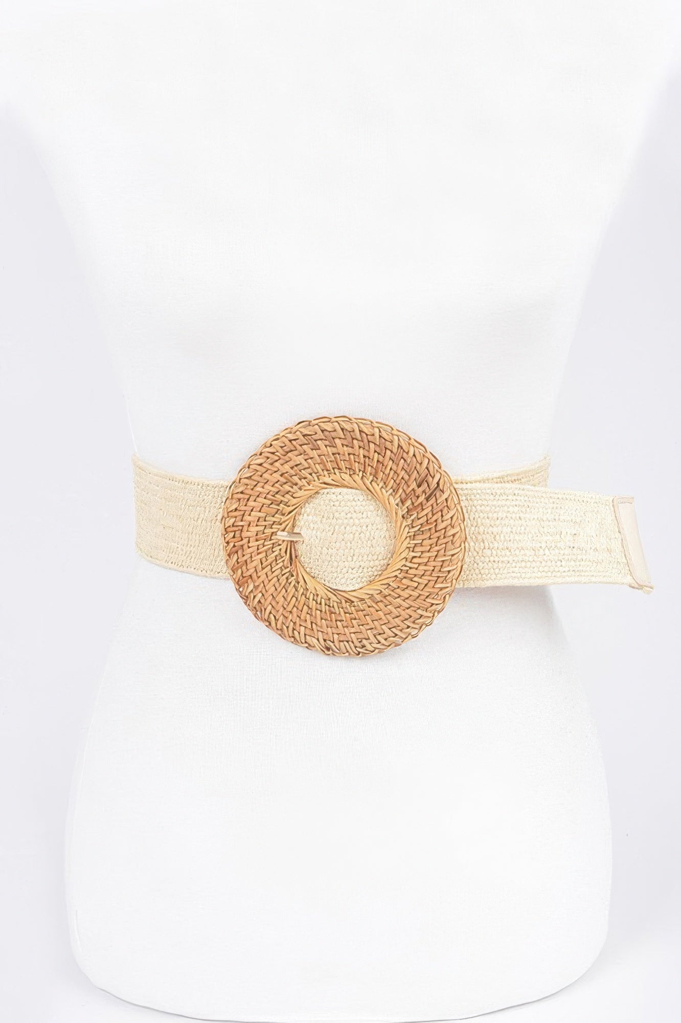 Oversize Weaved Bamboo Buckle Elatic Belt