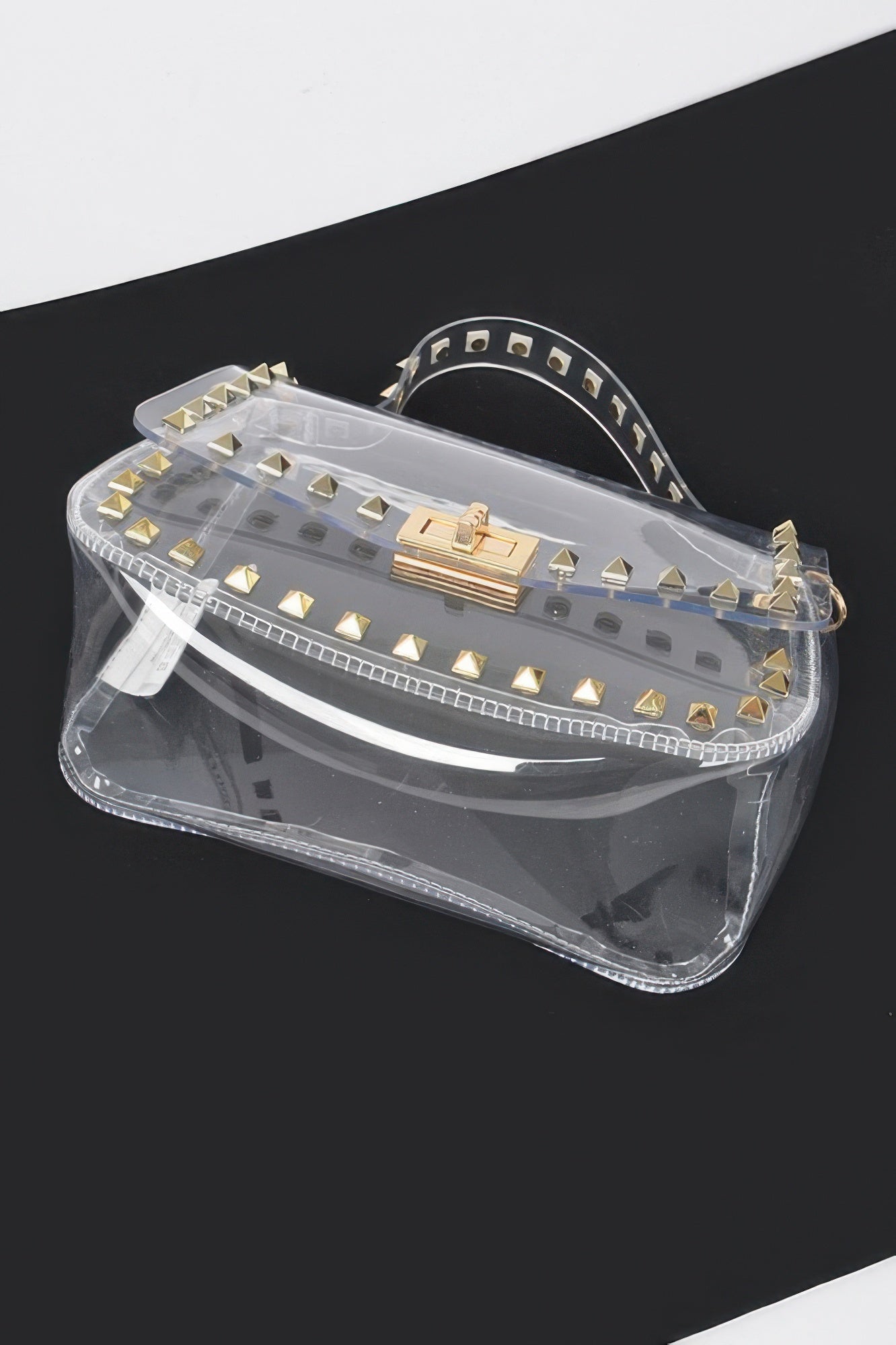 Transparent Metal Studded Top Handle Bag