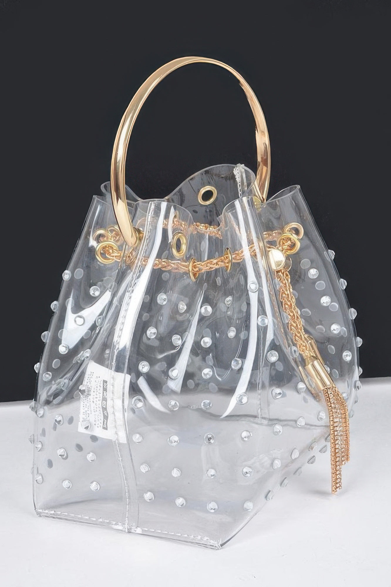 Faux Pearl Studded Bucket Bag W/metal Handle
