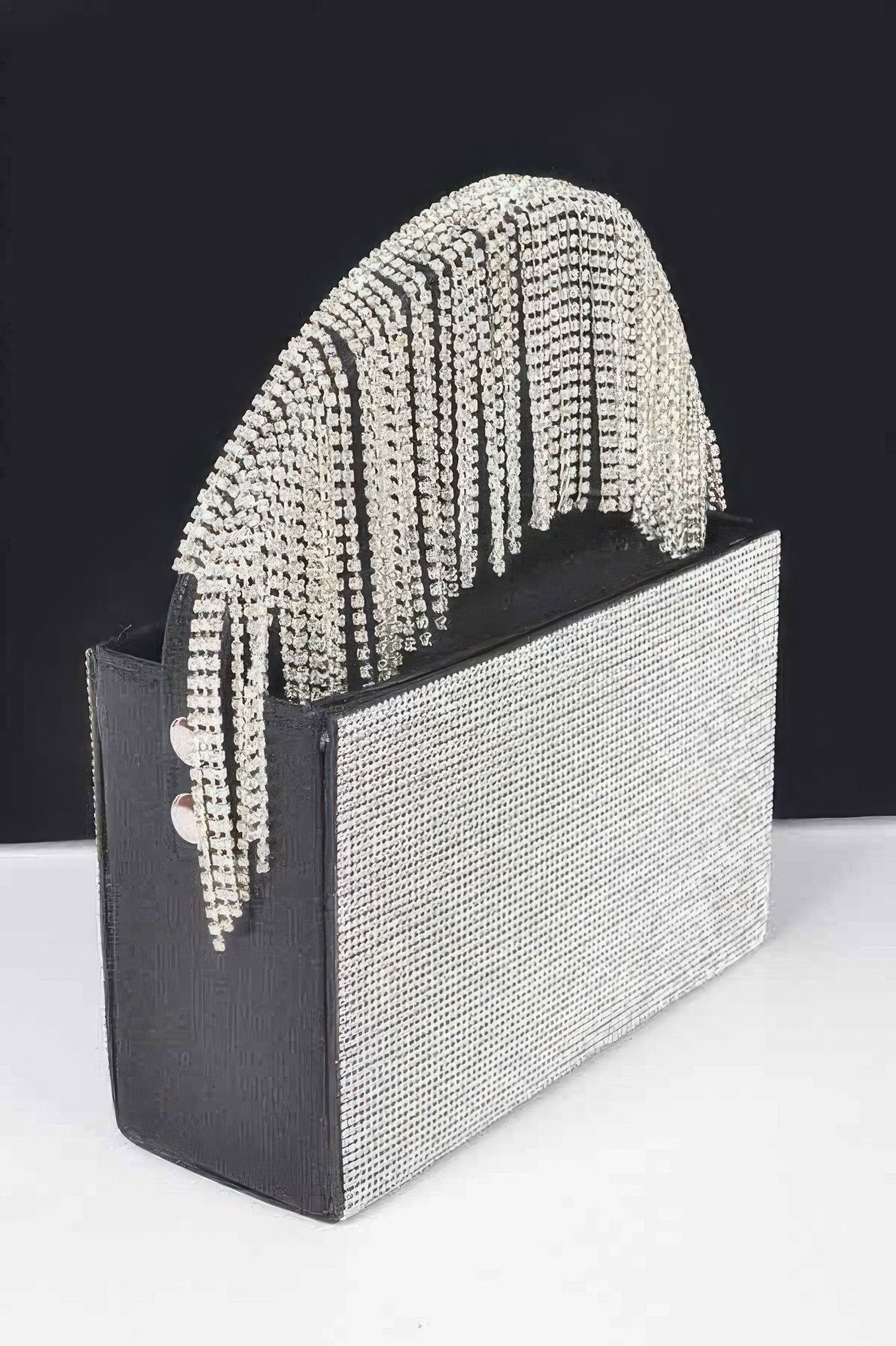 Rhinestone Box Clutch W/rhinestone Fringe Handle