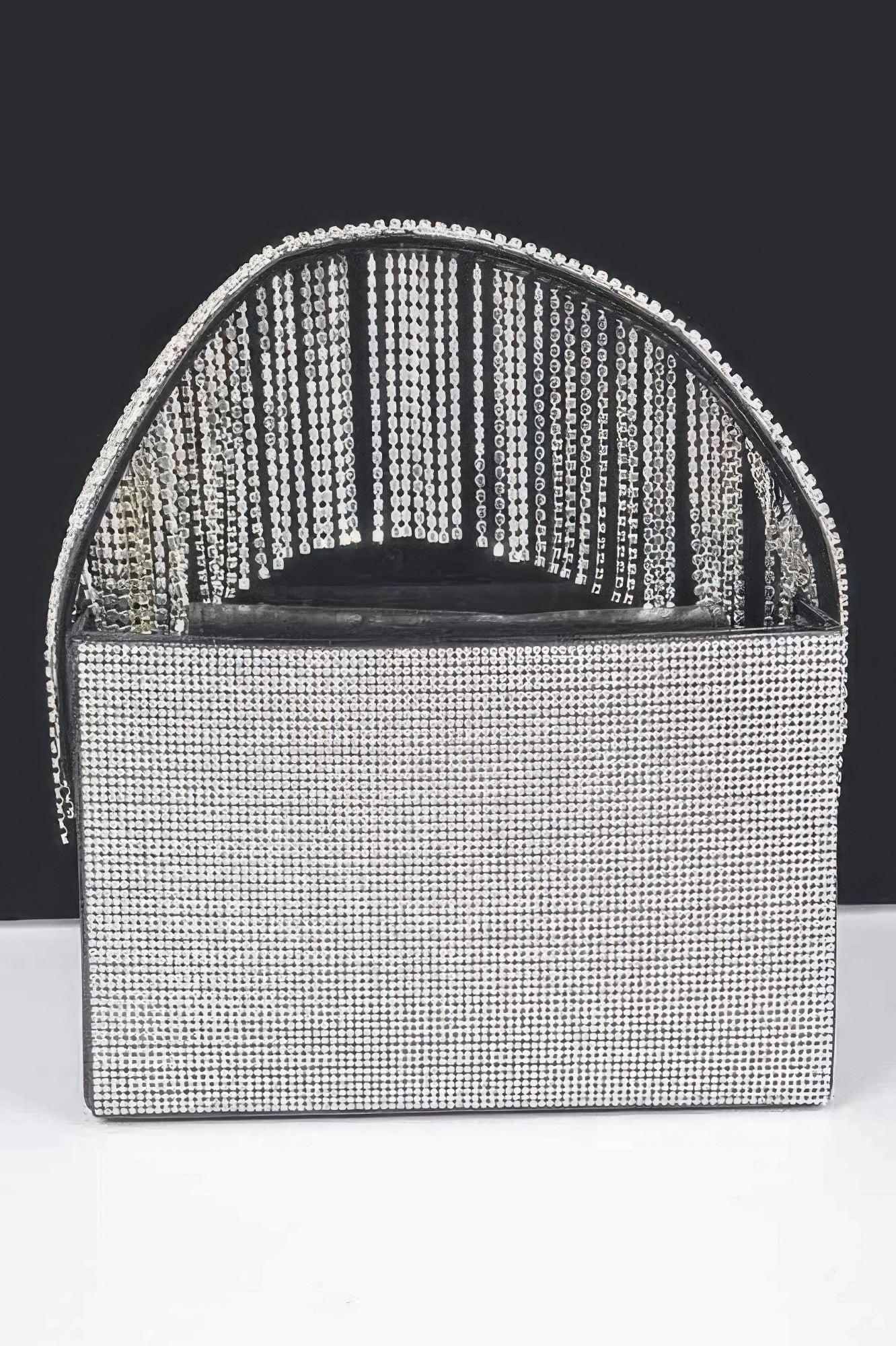 Rhinestone Box Clutch W/rhinestone Fringe Handle