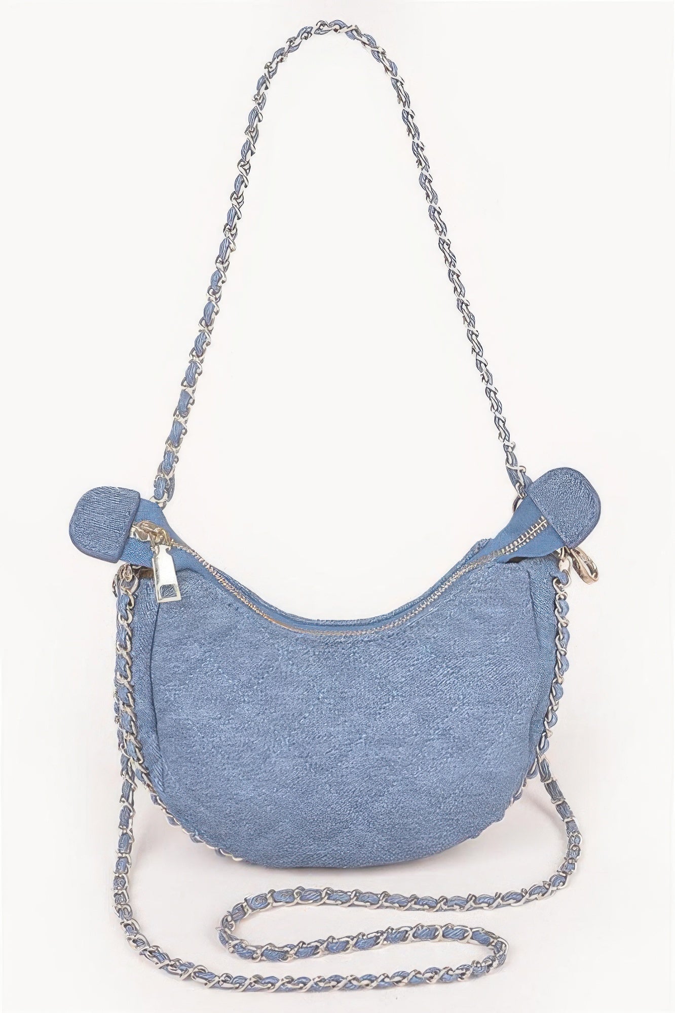 Vegan Denim Leather Chain Crossbody Bag