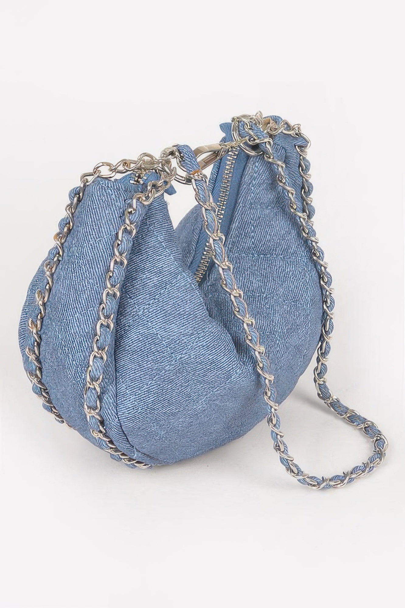 Vegan Denim Leather Chain Crossbody Bag