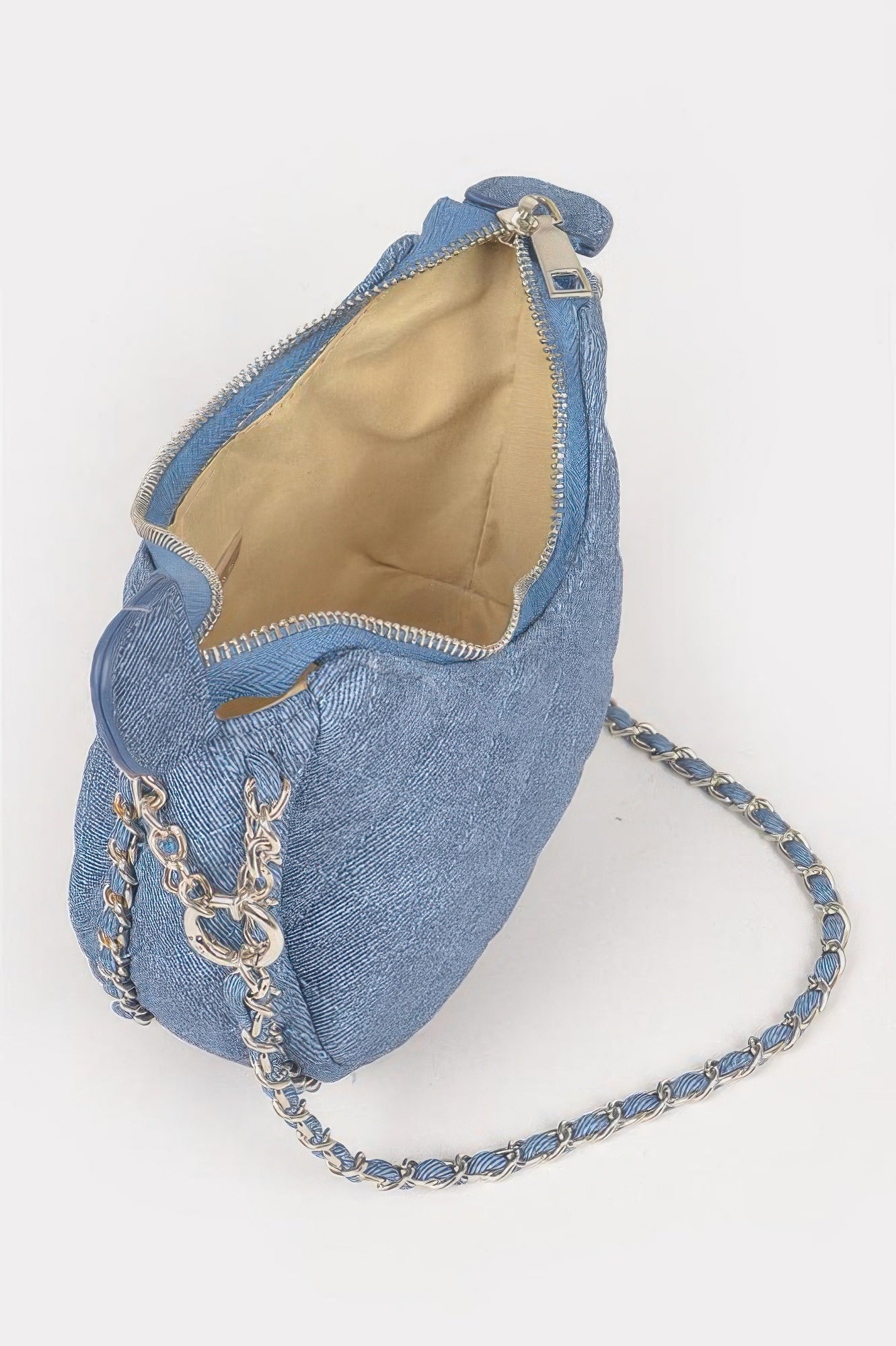 Vegan Denim Leather Chain Crossbody Bag