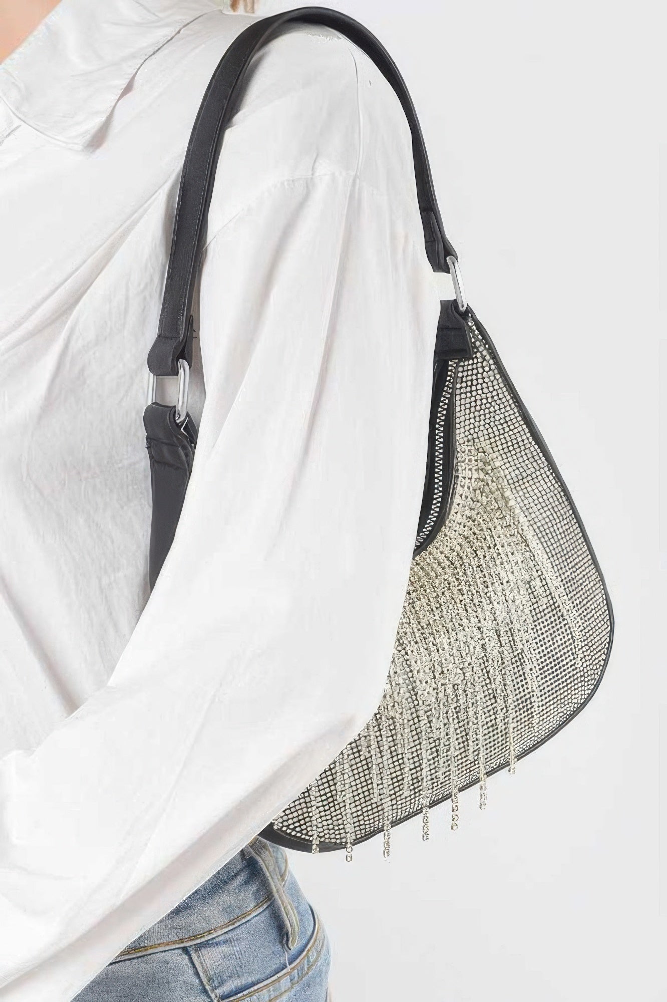 Hot Fix Stones Rhinestones Fringe Hobo Bag