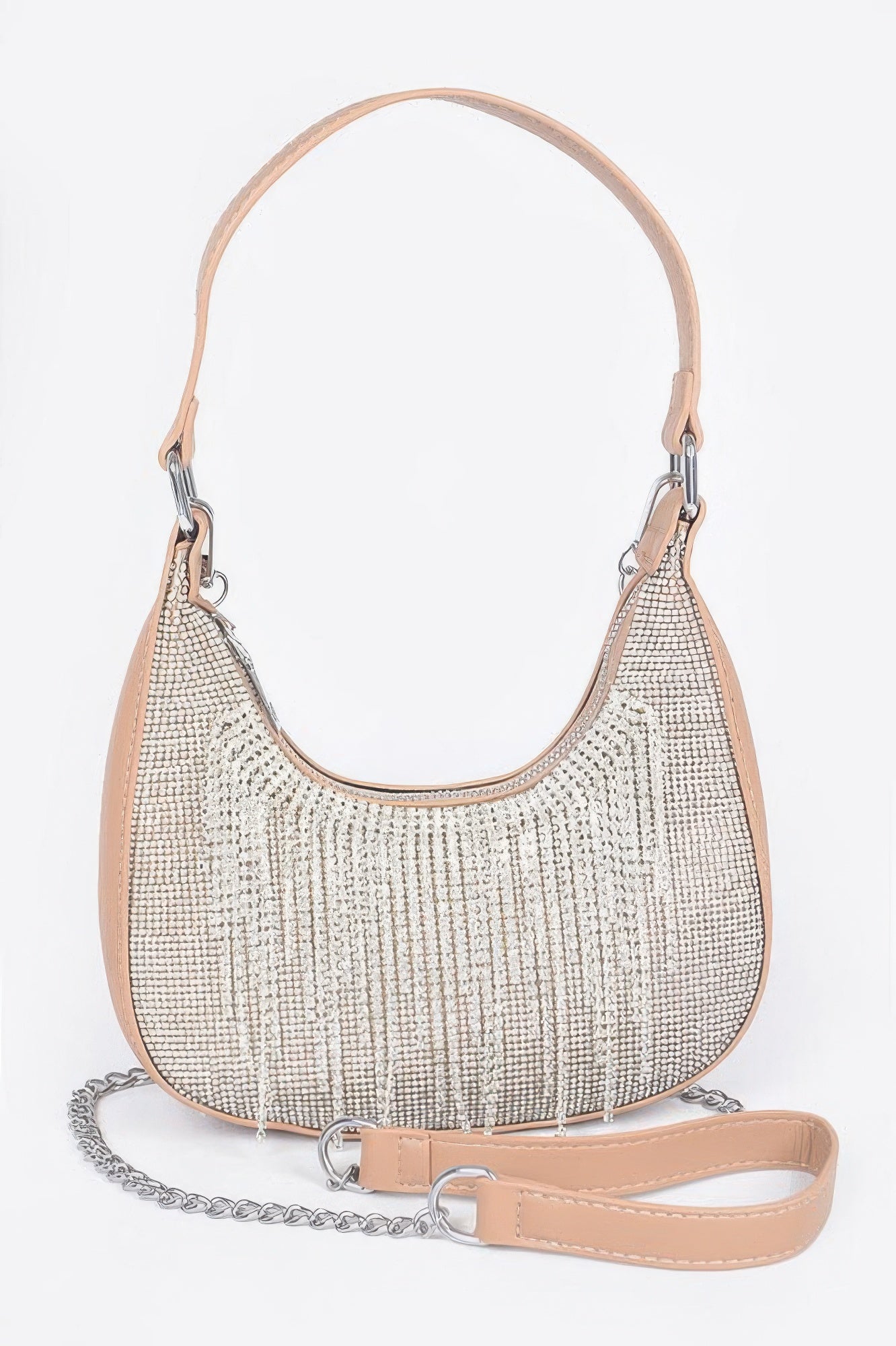Hot Fix Stones Rhinestones Fringe Hobo Bag