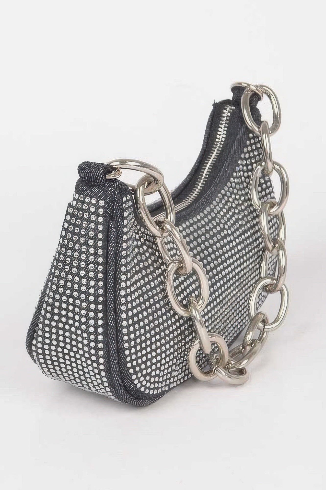 Hot Fix Stone Small Hobo Bag W/chain
