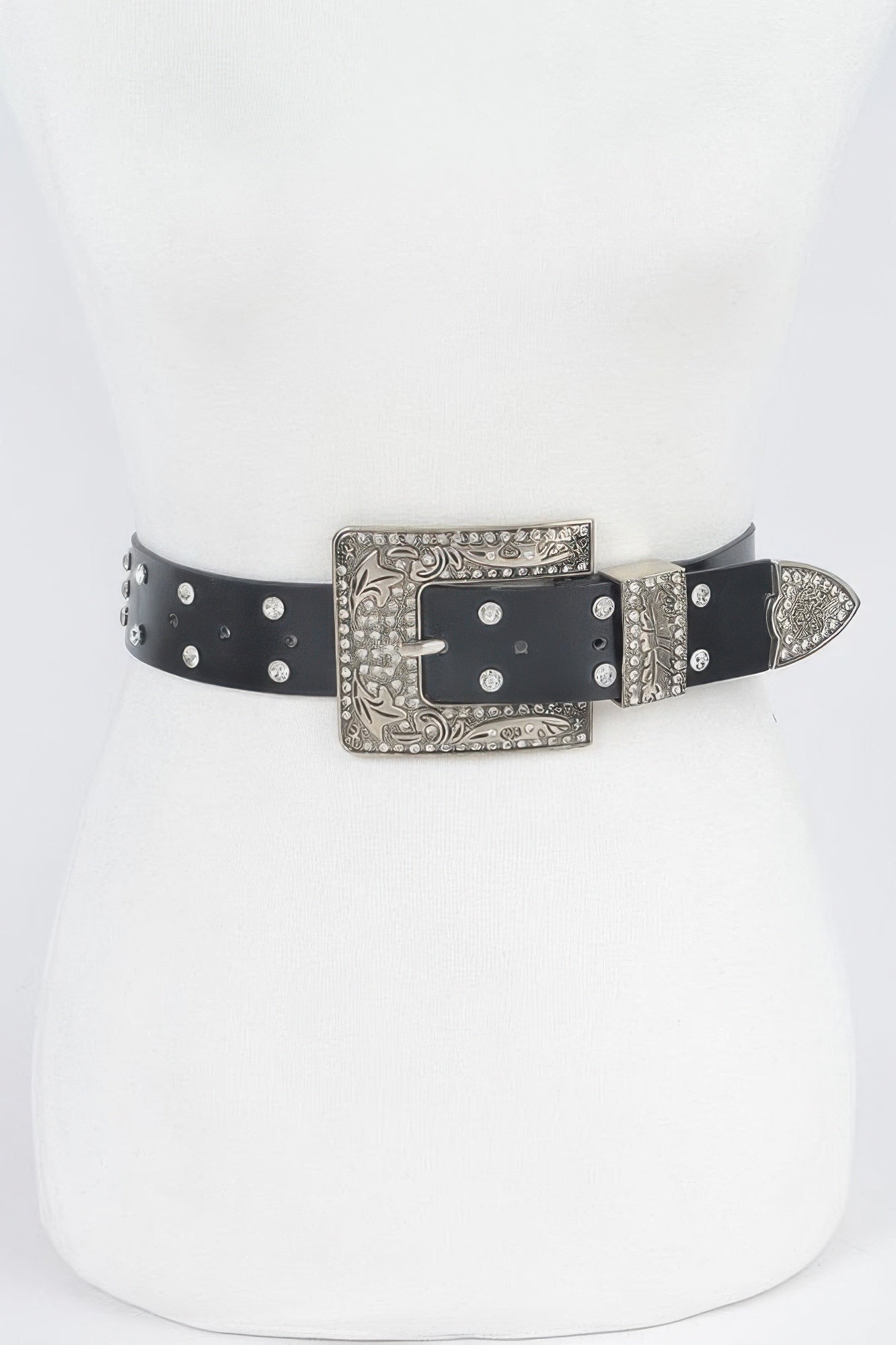 Rhinestone Buckle Metallic Belt W/stones