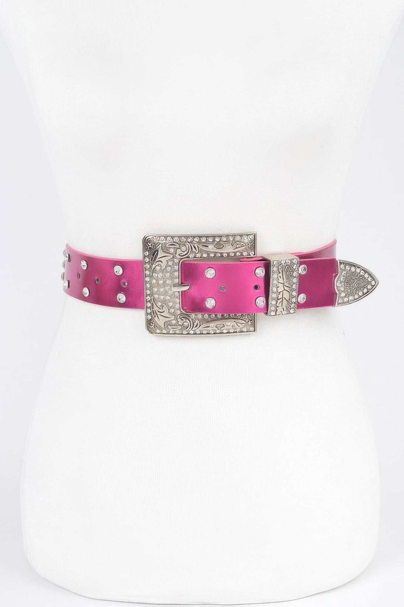 Rhinestone Buckle Metallic Belt W/stones