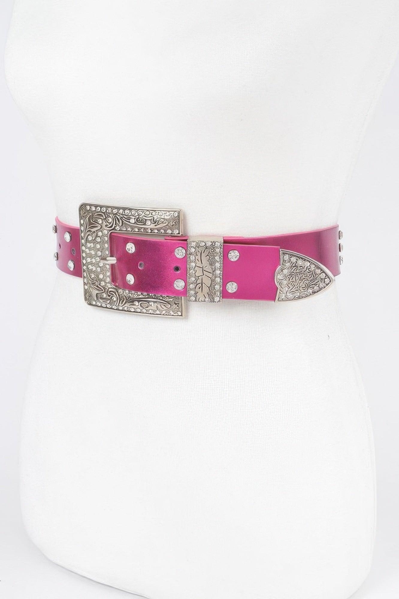 Rhinestone Buckle Metallic Belt W/stones