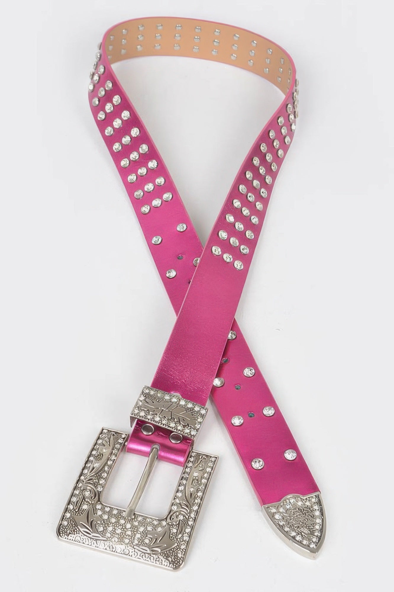 Rhinestone Buckle Metallic Belt W/stones