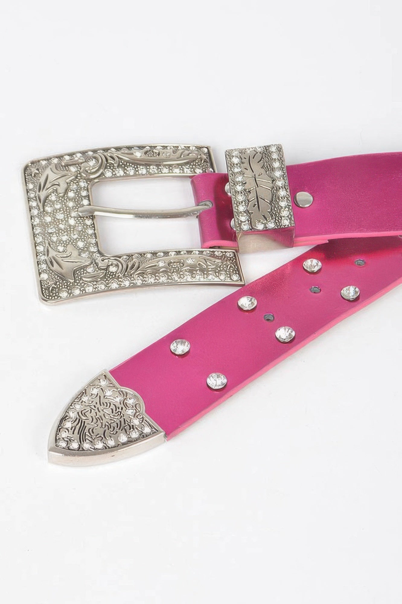 Rhinestone Buckle Metallic Belt W/stones