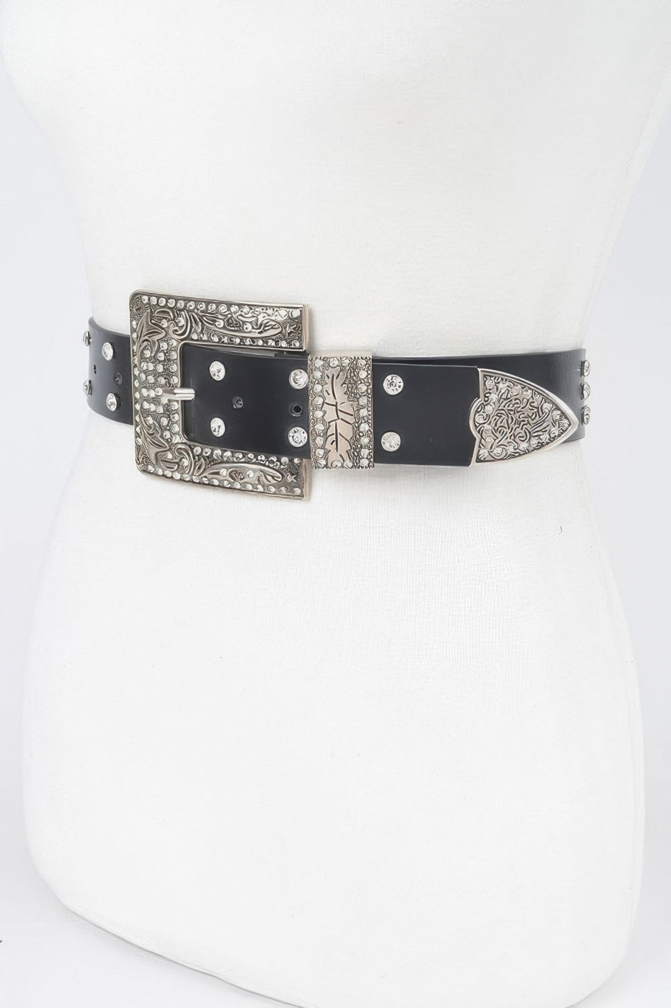 Rhinestone Buckle Metallic Plus Size Belt W/chain