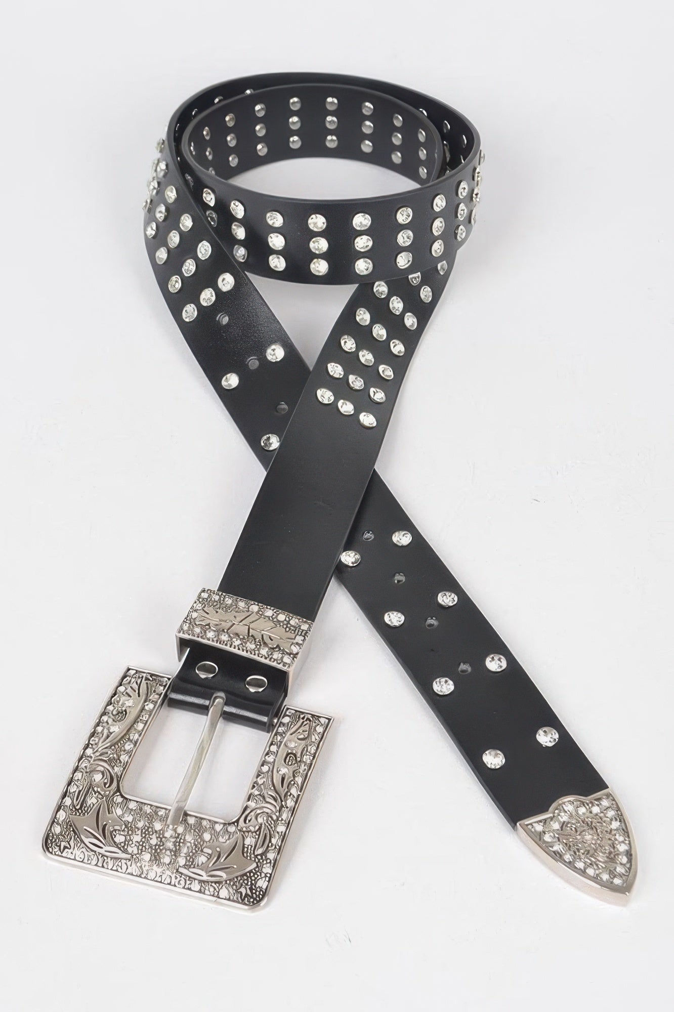 Rhinestone Buckle Metallic Plus Size Belt W/chain