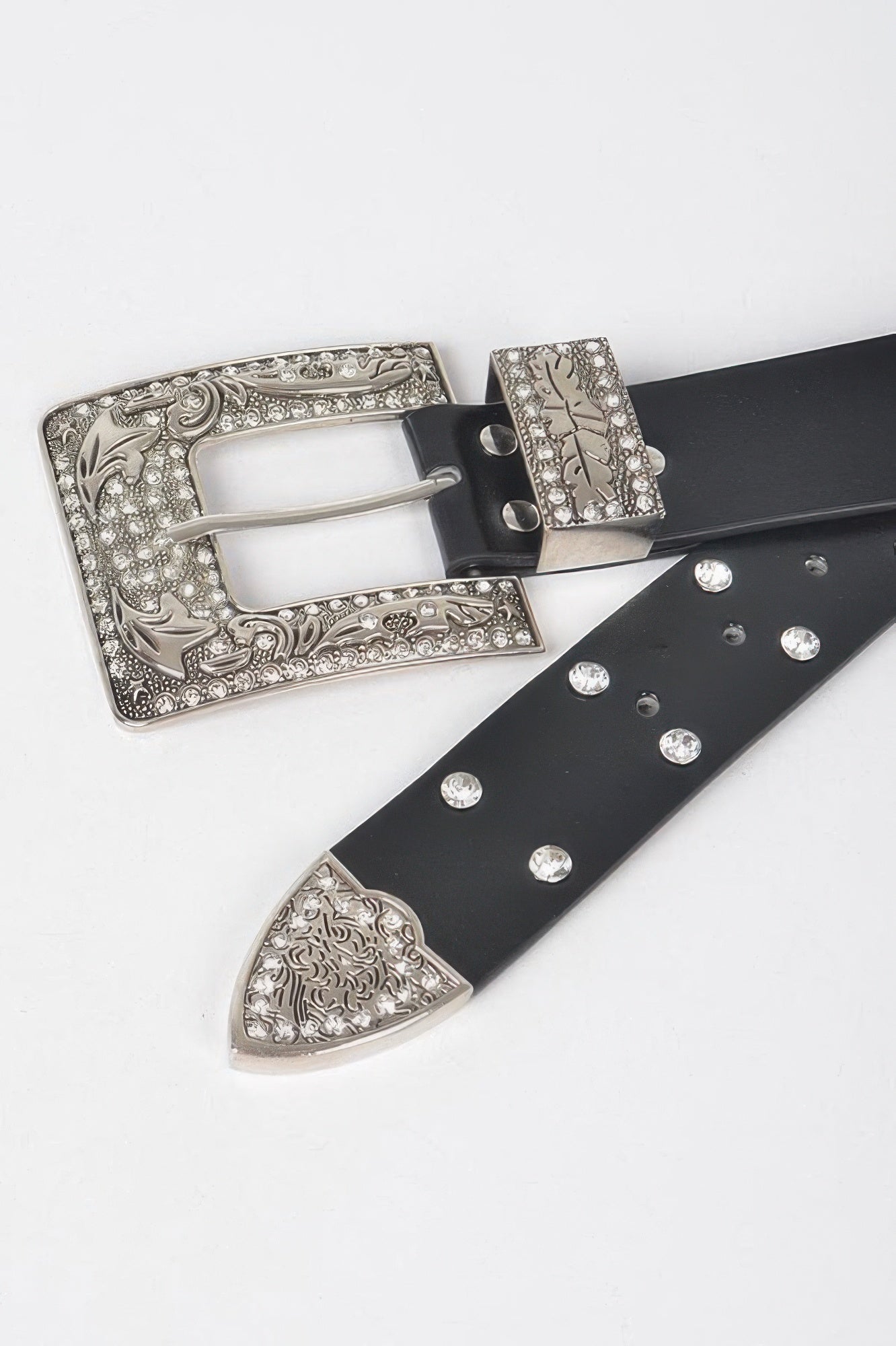 Rhinestone Buckle Metallic Plus Size Belt W/chain