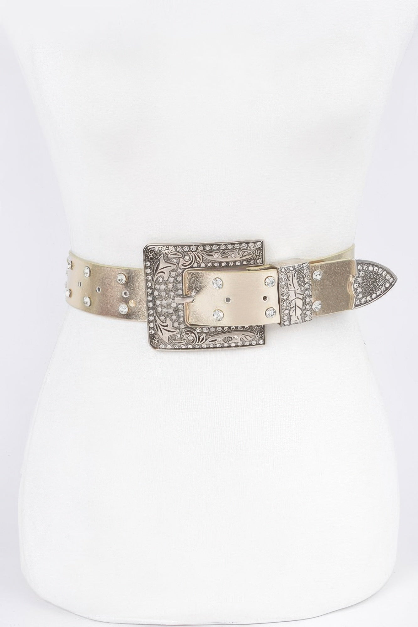 Rhinestone Buckle Metallic Plus Size Belt W/chain