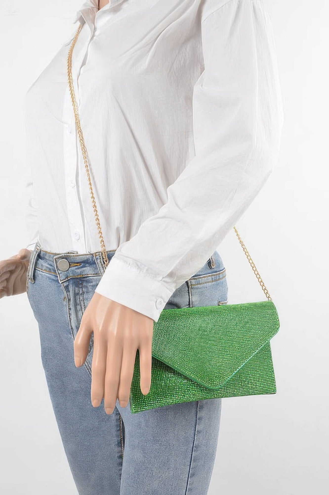 Full Rhinestone Envelope Chain Clutch