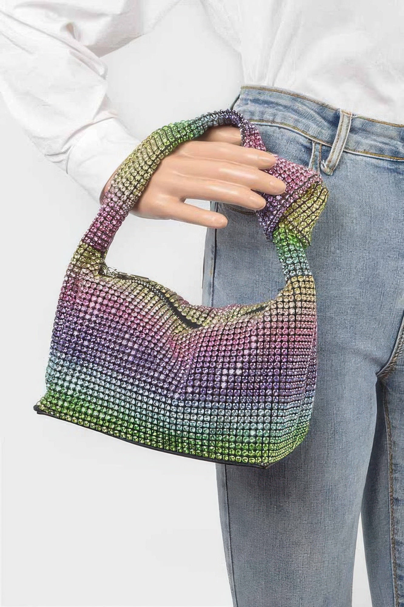 Rhinestone Shoulder Zip Bag