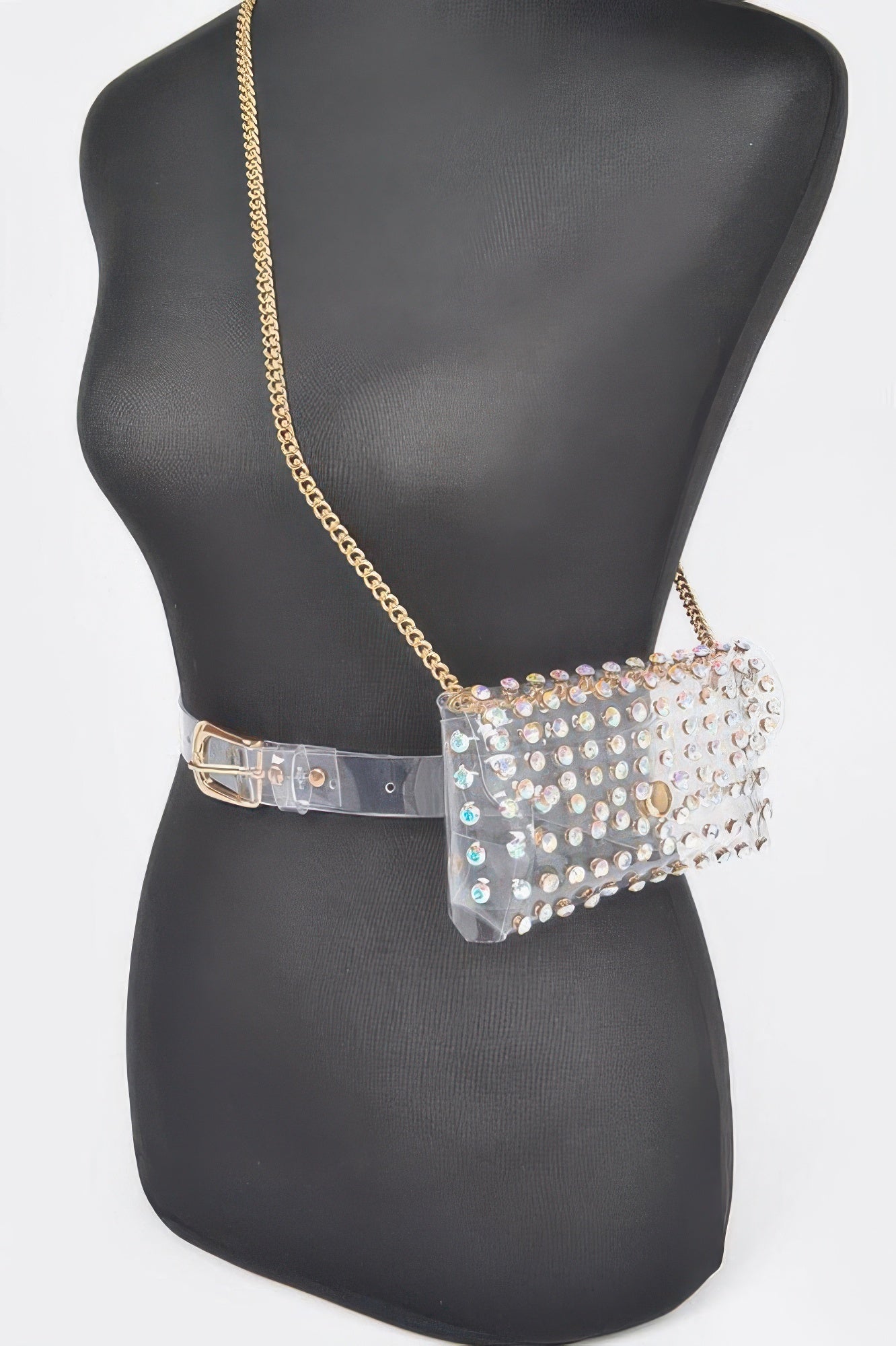 Rhinestone Clear Plus Size Belt Bag W/chain