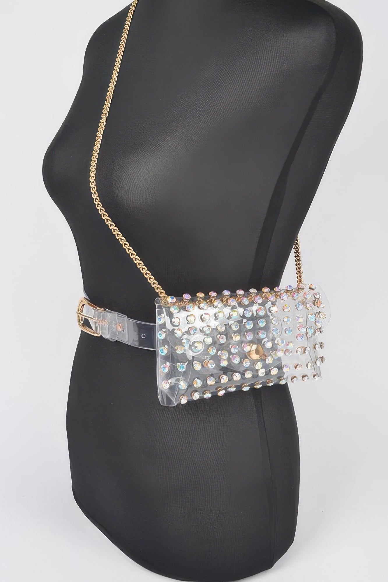 Rhinestone Clear Plus Size Belt Bag W/chain