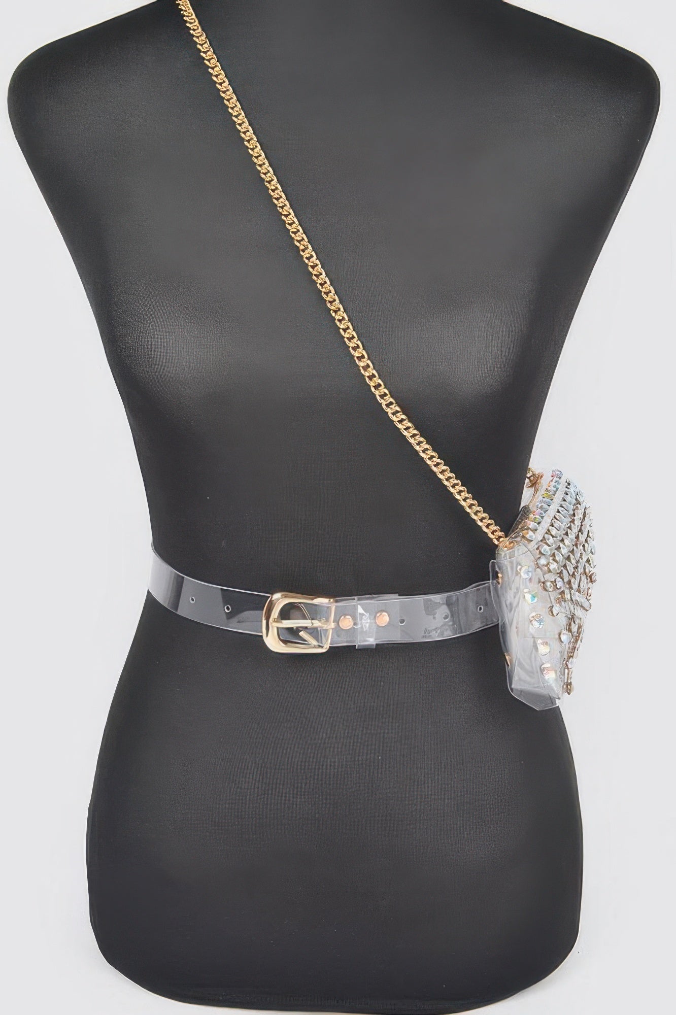 Rhinestone Clear Plus Size Belt Bag W/chain
