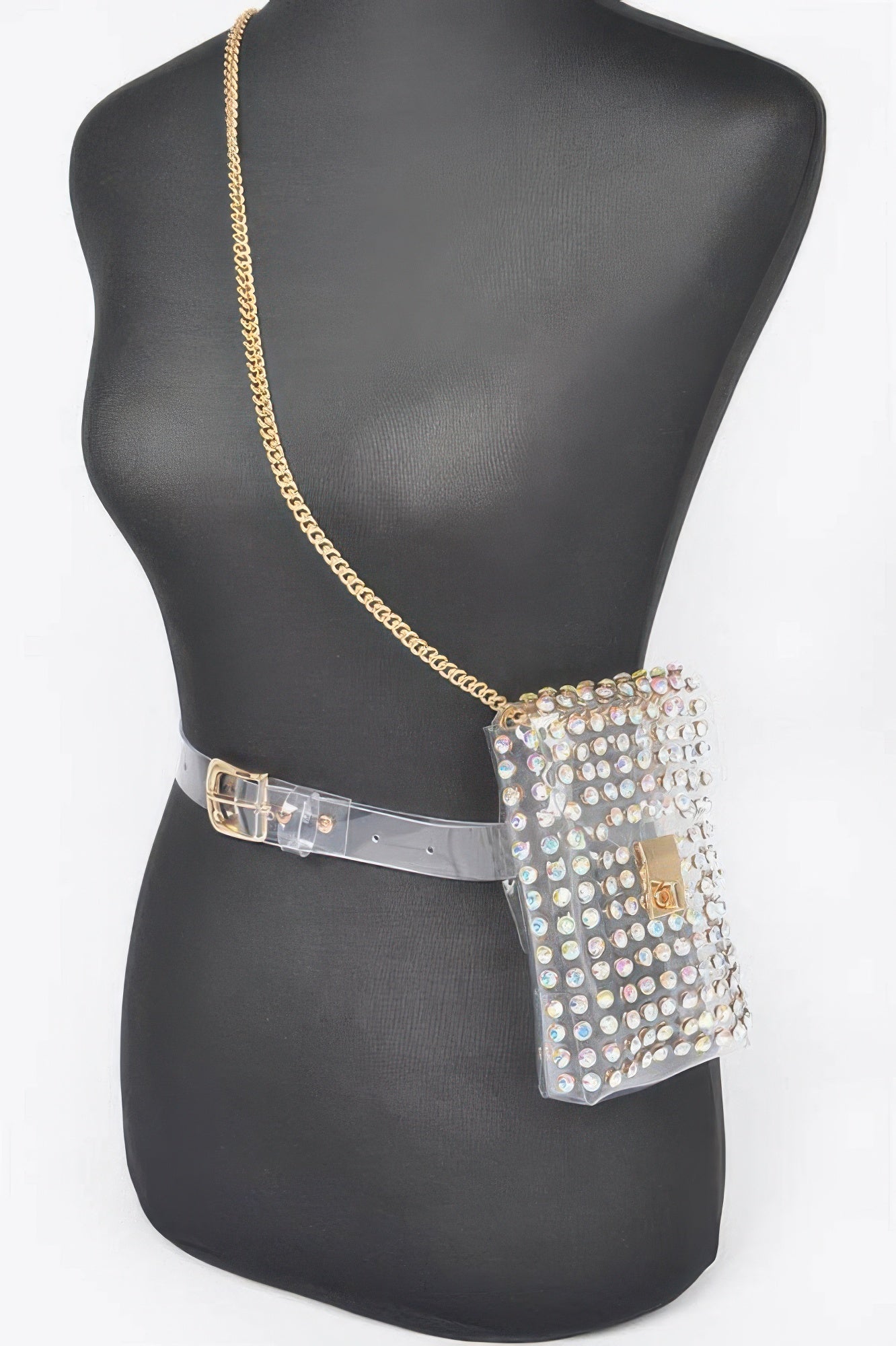 Rhinestone Clear Plus Size Belt Bag W/chain
