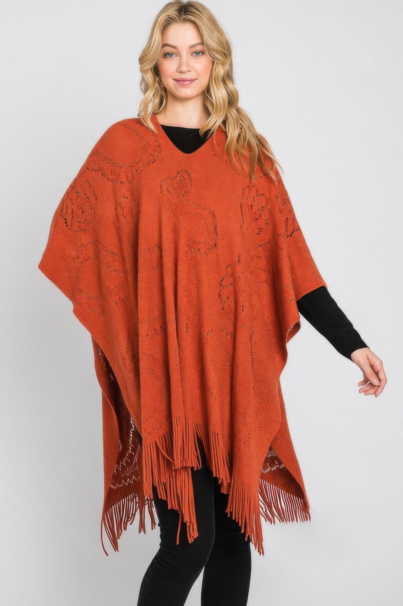 Paisley Pattern Fringe Poncho